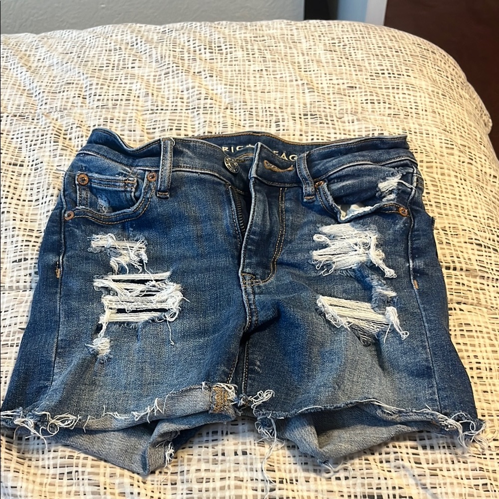 American Eagle Outfitters Women's Distressed Blue Denim Shorts